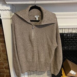 COS women’s Taupe Zip Funnel-Neck Sweater
